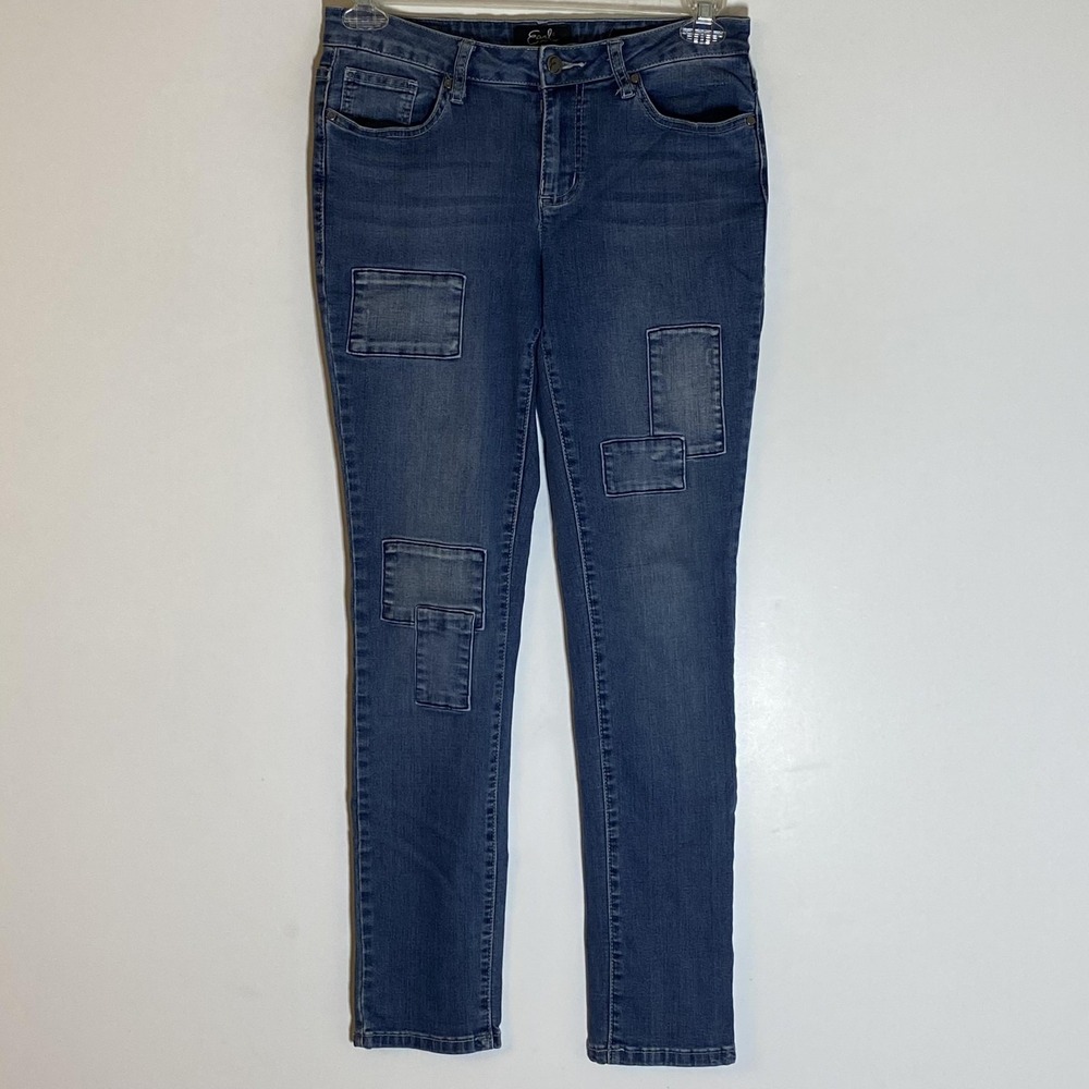 Earl Jean Jeans Womens 8 Blue Skinny Patch Detail Distressed Stretch Mid Rise